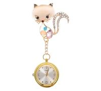 Ciieeo Montre Infirmière Pendentif en Acier Inoxydable à Clip Montre de Poche pour Infirmière Unisexe Tête de Renard Dorée Accessoire Médical Pratique pour Personnel Soignant et