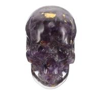 Ciieeo Ornement Crâne en Résine Fragments de Cristal Naturel Violet Figurine Gothique Petite Taille pour Décoration Halloween Bureau et Maison Statue de Crâne Unique