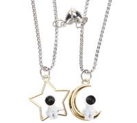 Ciieeo Paie de Colliers pour Couples en Alliage Argenté Pendentifs Lune et Étoile Assortis Collier d'Amitié Romantique pour Petit Ami et Petite Amie Bijoux Couple Présent Amoureux
