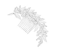 Ciieeo Peigne à Cheveux Décoratif Forme Feuille Délicate en Alliage Argenté Perles et Strass, Accessoire Mariage Fait Main pour Mariée ou Demoiselle D'honneur