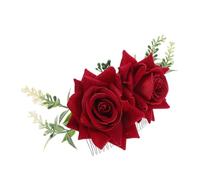 Ciieeo Peigne Latéral à Fleurs Artificielles Rouges en Tissu Velours, Accessoire Coiffure pour Femmes, Épingle à Cheveux Décorative Légère, Mariages et Fêtes