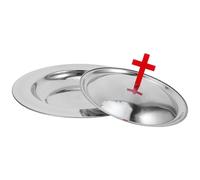 Ciieeo Plateau de Communion en Acier Inoxydable 30 Cm avec Couvercle Rouge à Croix Plateau Sacré Poli pour Église Articles de Fête de Baptême Polyvalent pour Cérémonie Religieuse