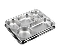 Ciieeo Plateau Repas Inox Compartiments Profond avec Couvercle Service Divisé Acier Inoxydable pour Cantine Scolaire et Usage Domestique