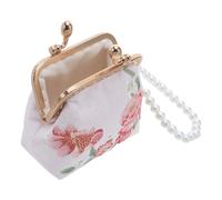 Ciieeo Pochette Brodée en Brocart de Fleur Fermoir Double Mini Portefeuille Tissu Résistant Porte-Monnaie Compact pour Femmes Trousse de Maquillage de Voyage Pratique Petite Pochette
