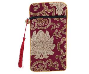 Ciieeo Pochette Rectangulaire Zippée en Brocart Chinois pour Écrits Sacrés | Tissu Brodé, Style Classique et Raffiné, pour Petits Objets, Écouteurs, Visites au Temple