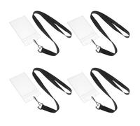 Ciieeo Porte-Badge Rigide Transparent Lot de 4 Cordon Tour de Cou, Pochette Résistante pour Cartes d'Identité, Usage Bureau et Infirmier