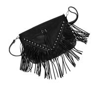 Ciieeo Sac Bandoulière Femme Cuir Souple à Clous avec Franges Sac Polyvalent pour Soirée École et Voyages Porté Épaule ou Travers Noir Élégant