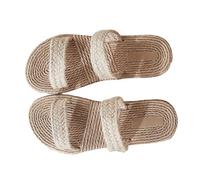 Ciieeo Sandales Plates En Paille Femme, Tongs De Plage Beiges, Semelle Imitation Corde, Chaussures Estivales Décontractées, Taille 39, Légères Et Confortables Pour Promenade
