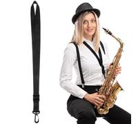 Ciieeo Sangle de Cou pour Saxophone Noir Design Antidérapant en Tissu Confortable, Accessoire pour Saxophone et Hautbois