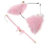 Ciieeo Serrage-tête Oreilles de Chat en Dentelle Clochette, Ensemble 2 Pièces Rose et Blanc, Bandeau Léger pour Fête, Cosplay et Accessoires Cheveux Décoratifs