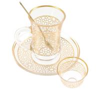 Ciieeo Set de Tasse à Latte en Verre 200ml avec Soucoupe et Cuillère, Design Simple et Léger, Facile à Nettoyer, Bureau Dégustation de Thé