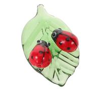 Ciieeo Statue Ornementale en Cristal Feuille Deux Coccinelles Miniatures 31x51x14 Mm 12 G, Décorations de Jardin Féeriques, Figurines D’Animaux en Verre pour Décoration Intérieure