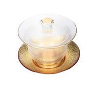 Ciieeo Tasse à Thé Décorative En Verre Cristal Épais Motif Doré Bol à Thé Traditionnel Résistant à La Chaleur Adapté à La Maison Et Salon Ensemble