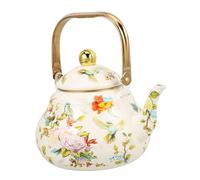 Ciieeo Théière En Émail 1,5 l Forme Poire Avec Anse Dorée Motif Floral, Bouilloire Émaillée Vintage, Rétention De Chaleur, La Cuisine Petite Et Usage Quotidien