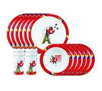 FUN HOUSE Jeux Olympiques Paris 2024 LOT Repas JO 6 Assiettes 22 cm, 6 Bols 16cm ET 6 Verres 220ml - Vaisselle réutilisable, Blanc/Rouge