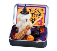 Cikiki Ours d'Halloween dans une boîte pour tours ou friandises, petit ours de sorcière fait à la main dans une boîte, mini ours de sorcière en peluche pour Halloween, jouets de fête, cadeaux