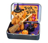 Cikiki Ours d'Halloween dans une boîte pour tours ou friandises, petit ours de sorcière fait à la main dans une boîte, mini ours de sorcière en peluche pour Halloween, jouets de fête, cadeaux