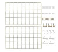 CIKLCIX Grille Murale Dorée, 17.3"×11.8" Panneau Photo Métal, Lot de 2 | Wall Grid pour photos, notes et décoration avec pinces et crochets