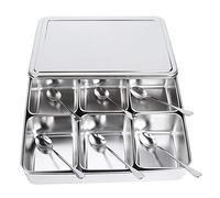 Cikonielf Ensemble de contenants d'assaisonnement Pots à condiments Boîte d'assaisonnement en acier inoxydable à 6 grilles Organisateurs de stockage de sucre et de sel d'épices avec cuillères