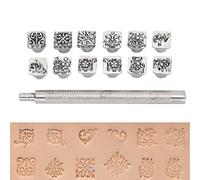 Cikonielf Kit de 12 Pièces Outils de Gaufrage en Cuir, Tampons de Marquage Artisanal, Set de Poinçons pour Travail du Cuir DIY