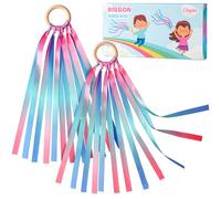 Cikyner Lot de 2 cerfs-volants en ruban coloré pour enfants, jouets Waldorf de qualité supérieure, jouet créatif avec anneau en bois de hêtre, jouet éducatif pour salle de jeux, danse, anniversaire