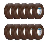 CILIA Lot de 10 Rubans Isolants Électriques PVC 19mm x 25m - Scotch d'Électricien Ignifugé - Adhésif Professionnel Norme IEC - 600V - Pour Câbles et Fils - Marron