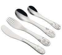 cilio Couverts pour enfant Little Friends | 4 pièces | Acier inoxydable | Forme ergonomique | Couteau enfant 21 cm, fourchette enfant 21 cm, cuillère enfant 20 cm, petite cuillère 17 cm | Motifs