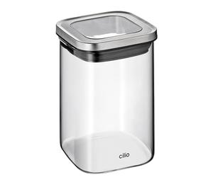 Cilio Cubo Boîte de conservation hermétique en verre borosilicate pour farine, sucre et aliments secs Hauteur 14,5 cm Capacité 1 l