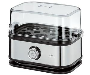 Cilio Cuiseur à œufs classique en acier inoxydable 13 x 22 x 14 cm, avec verre doseur et pic à œufs, témoin lumineux, pour un degré de dureté idéal, 492712