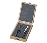 cilio LOMBARDIA Coffret cadeau 4 pièces avec tire-bouchon, bec verseur, coupe-capsule, thermomètre, boîte en bois