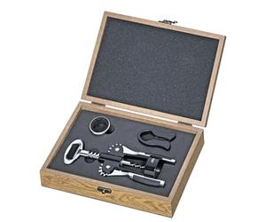 Cilio TOSCANA Coffret cadeau 3 pièces avec tire-bouchon, attrape-gouttes, coupe-capsule, boîte en bois