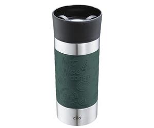 Cilio Viaggio Gobelet isotherme, en acier inoxydable, à emporter, couvercle en plastique, fermeture à 360°, système à double paroi incassable, anti-fuite, 360 ml, hauteur : 19 cm, vert foncé