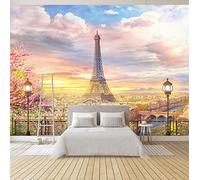 CILODO Papier Peint Photo Arbre rose et Tour Eiffel Grande Fresque Murale 3D Peinture Murale, Étude De Fond De Salon Décoration D'Intérieur 300cm×210cm(LxH)