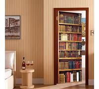 Papier Peint Porte 3D Sticker Bibliothèque d'époque Porte Trompe l'oeil Adhésif Mural Poster de Porte Autocollant Amovible Déco Porte L77 x H200cm
