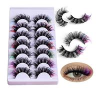 Cils colorés | 7 paires de cils moelleux avec couleur - Coloré D Curl Strip Lashes Ressemble à des Extensions Mink Natural Wispy Salon Perfect False Eyelashes Pack