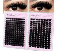 Cils individuels,200D+250D Volume Russe Extension-Cils D-Curl,Cluster Lashes Mixte 10-18mm Extension De Cils,Look Naturel Cluster Lashes DIY Pour Débutants(200D+250D-0.07D1018)