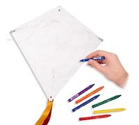 CIM Cerf-Volant monofil - Workshop Eddy - kit à fabriquer et décorer soi-même, INCL. 6 Crayons de Couleurs - Dimensions : 49x49cm - INCL. Ligne de 30m sur poignée, queues Multicolores