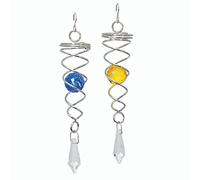 CIM Little Crystal Twister Lot de 2 carillons éoliens décoratifs en métal Bleu/Jaune Dimensions du Carillon : 3 x 16 cm avec 2 Objets en Verre à facettes avec Crochet et Corde en Nylon