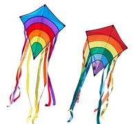 CIM Lot de Cerfs-Volants - Rainbow Eddy [ 2 unités Bleu/Rouge ] - cerf-Volant monofil pour Enfants à partir de 3 Ans - 65x74cm - Inclus Lignes et queues