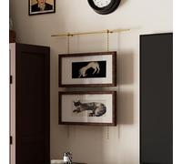 Cimaise pour Tableau Tringle à Tableau Dorée avec Chaînes, Kit de Rail Galerie Mural en Laiton Antique, Barre Suspension pour Miroirs et Œuvres D'art(210cm/82.7in/6.9ft)