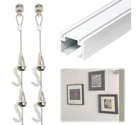 Cimaise Système de suspension de tableaux de 1,5 m, kit de rail décoratif réglable pour galerie, rail d'affichage photo robuste pour bibliothèques(White,4.9 ft/1.5 m cable(2 hooks))