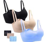 Cimary Lot de 3/4 soutiens-gorge d'allaitement sans coutures pour l'allaitement et le sommeil sans armatures pour femme, Lot de 3 (noir + beige + bleu), X-Large-XX-Large