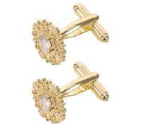 CIMAXIC 1 paire de boutons de manchette pour homme en strass dorés - Boutons de manchette vintage à motif floral filigrané - de baroques - de ronds pour chemise habillée et smoking