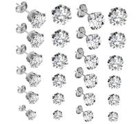 CIMAXIC 12 paires Boucles Oreilles Clous Acier Inoxydable Argenté avec Zircone Synthétique Classique et Protégé pour Femmes Cadeau Bijoux Mode