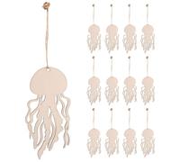 CIMAXIC 30 découpes en bois d'animaux marins pour loisirs créatifs - Copeaux de bois bruts en forme de méduses - Tranches vierges pour graffiti d'animaux marins avec corde - Décorations à