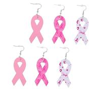 CIMAXIC 3paires Boucles Oreilles Cuir Pendantes Décorées de Rubans pour Sensibilisation Cancer du Sein Bijoux Femme Couleur Aléatoire