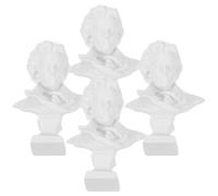 CIMAXIC 4pcs Mini Statues en Plâtre Artisanales Beethoven en Résine Blanche, Compactes et Décoratives, Buste Classique pour Décoration Intérieure Unique