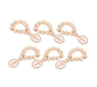 CIMAXIC 6 Pièces Wooden Baptism Rosaries With Crucifix Small Prayer Beads In Organza Pouch Religious Party Favors For Baptism And Communion Ceremonies