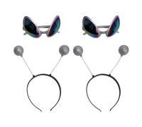 CIMAXIC Accessoires de Fête Extraterrestres 2 Sets Serrage-têtes Argentés en Plastique Confortables et Lunettes Assorties pour Garçon et Filles aux Fêtes D'hiver et Mascarade