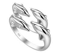 CIMAXIC Bague Ajustable à Deux Dauphins en Cuivre Argenté, Design Ouvert Chic et Confortable, Résistante à L'usure, Port Quotidien ou Fêtes, Lot de 2 Pièces
